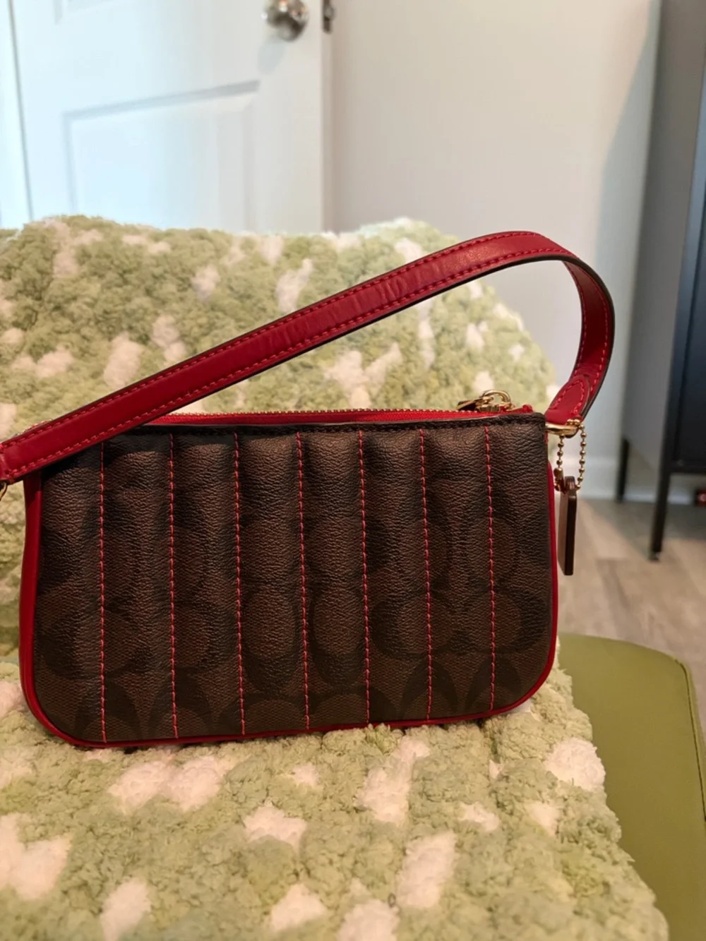 Coach Brown Signature Wristlet with Red Trim - Picture 2 of 3